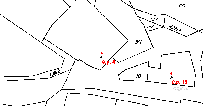 Pejškov 4, Pelhřimov na parcele st. 4 v KÚ Pejškov, Katastrální mapa