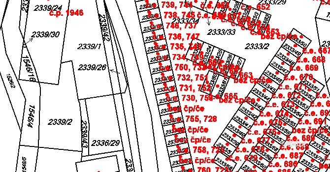 Pelhřimov 730,753 na parcele st. 2333/16 v KÚ Pelhřimov, Katastrální mapa