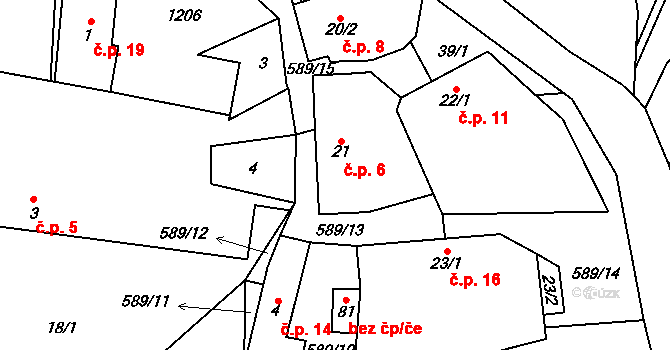 Křepiny 6, Řečice na parcele st. 21 v KÚ Křepiny, Katastrální mapa