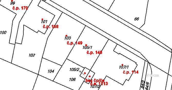 Řetenice 148, Teplice na parcele st. 105/1 v KÚ Teplice-Řetenice, Katastrální mapa