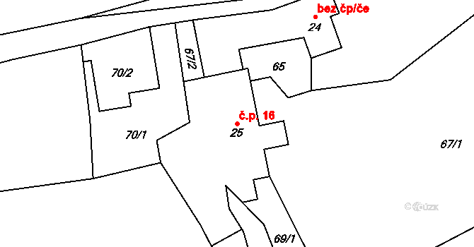 Holčovice 16 na parcele st. 25 v KÚ Holčovice, Katastrální mapa