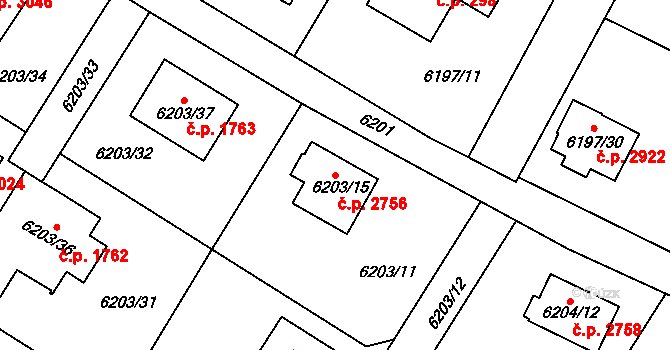 Frýdek 2756, Frýdek-Místek na parcele st. 6203/15 v KÚ Frýdek, Katastrální mapa