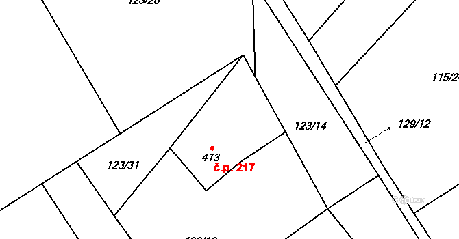 Milíkov 217 na parcele st. 413 v KÚ Milíkov u Jablunkova, Katastrální mapa