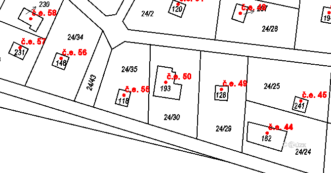 Podhoří 50, Cheb na parcele st. 193 v KÚ Podhoří u Chebu, Katastrální mapa