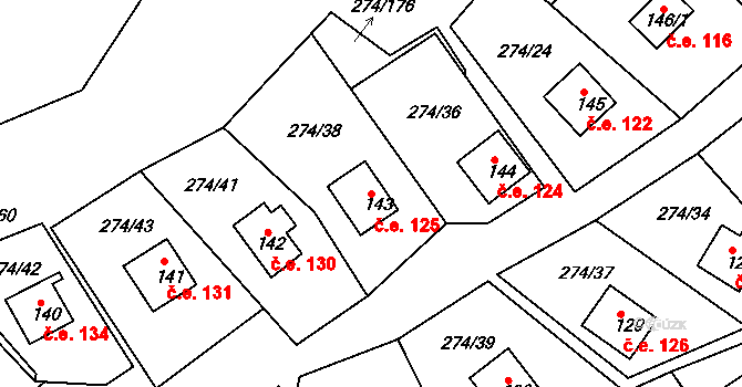 Skalka 125, Cheb na parcele st. 143 v KÚ Skalka u Chebu, Katastrální mapa