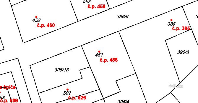 Veltrusy 456 na parcele st. 451 v KÚ Veltrusy, Katastrální mapa