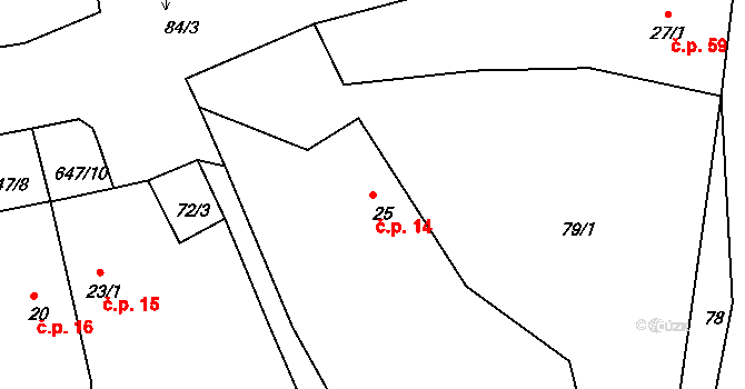 Kydliny 14, Klatovy na parcele st. 25 v KÚ Kydliny, Katastrální mapa