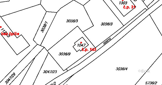Halenkov 143 na parcele st. 1047 v KÚ Halenkov, Katastrální mapa