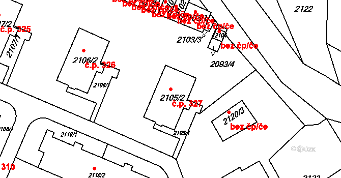 Jablůnka 327 na parcele st. 2105/2 v KÚ Jablůnka, Katastrální mapa