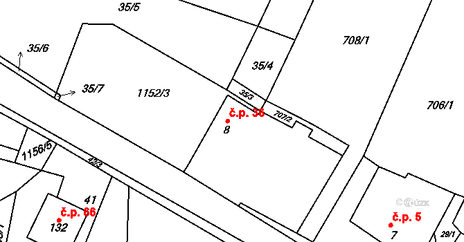 Velká Lhota 36, Volfířov na parcele st. 8 v KÚ Velká Lhota u Dačic, Katastrální mapa