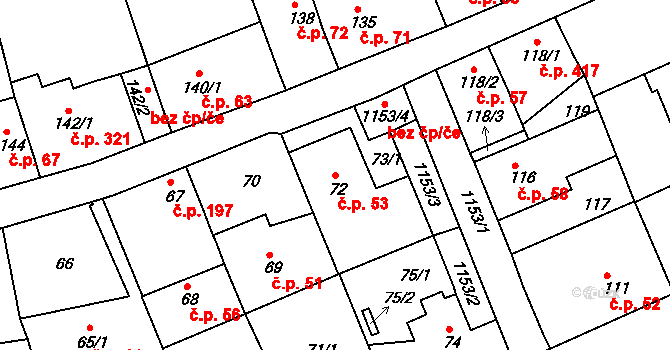 Velká Chuchle 53, Praha na parcele st. 72 v KÚ Velká Chuchle, Katastrální mapa