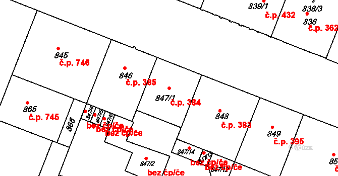 Bubeneč 384, Praha na parcele st. 847/1 v KÚ Bubeneč, Katastrální mapa