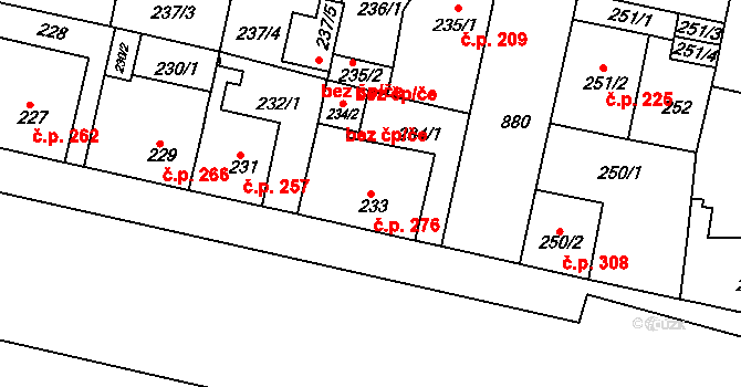 Bohnice 276, Praha na parcele st. 233 v KÚ Bohnice, Katastrální mapa