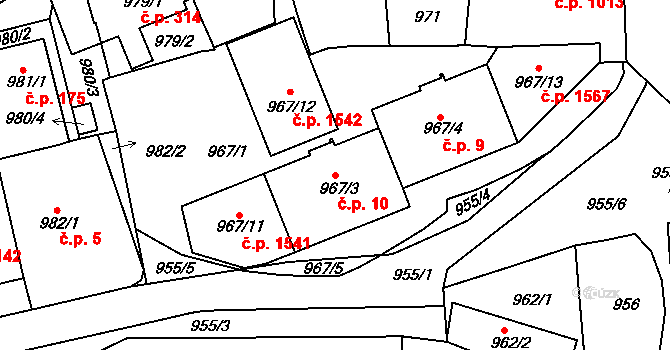 Vršovice 10, Praha na parcele st. 967/3 v KÚ Vršovice, Katastrální mapa