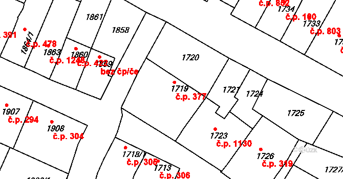 Mutěnice 377 na parcele st. 1719 v KÚ Mutěnice, Katastrální mapa