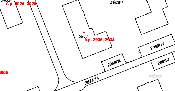 Hodonín 2934,2935 na parcele st. 2947 v KÚ Hodonín, Katastrální mapa