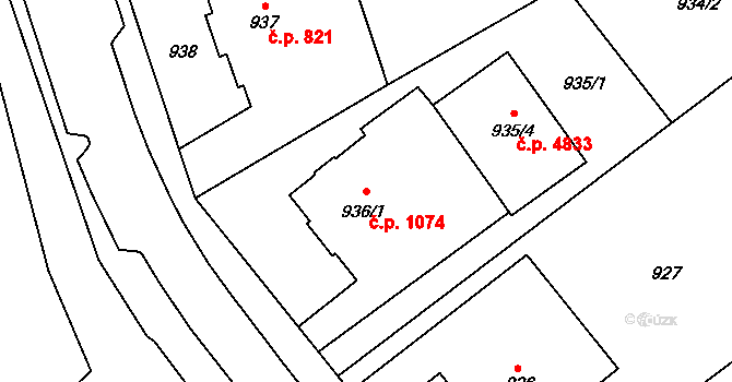 Chomutov 1074 na parcele st. 936/1 v KÚ Chomutov I, Katastrální mapa