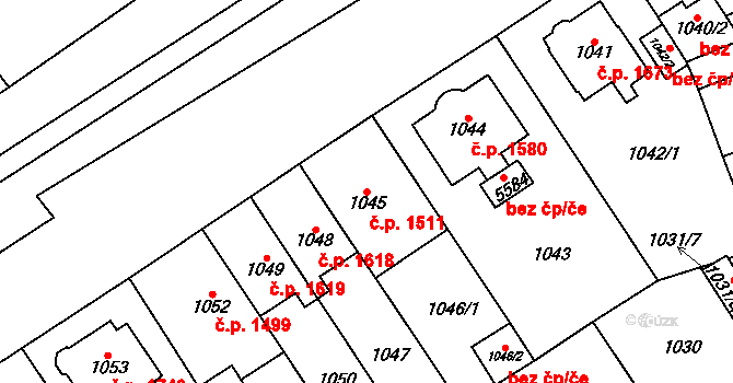 Chomutov 1511 na parcele st. 1045 v KÚ Chomutov I, Katastrální mapa