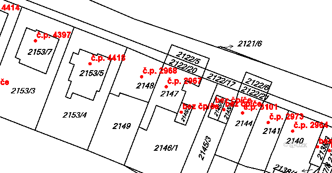 Chomutov 2967 na parcele st. 2147 v KÚ Chomutov II, Katastrální mapa