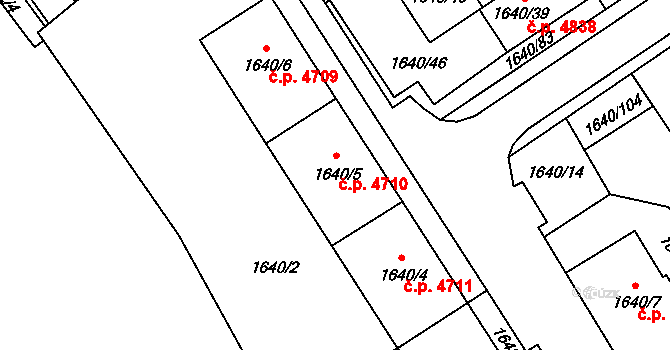 Chomutov 4710 na parcele st. 1640/5 v KÚ Chomutov I, Katastrální mapa