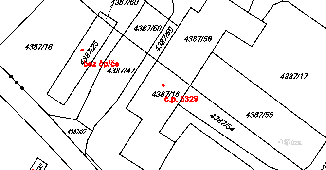 Chomutov 5329 na parcele st. 4387/16 v KÚ Chomutov II, Katastrální mapa
