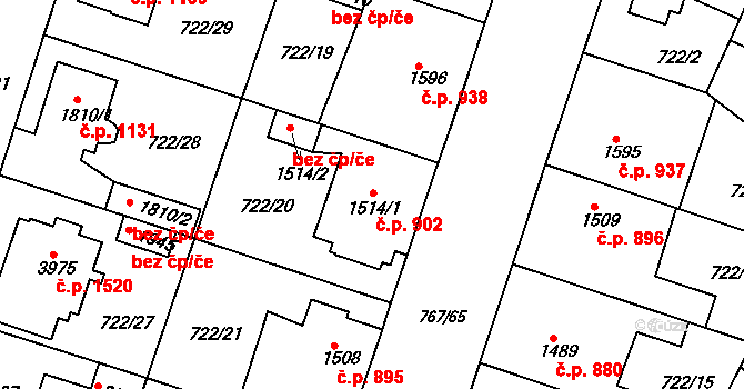 Pražské Předměstí 902, Hradec Králové na parcele st. 1514/1 v KÚ Pražské Předměstí, Katastrální mapa