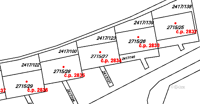 Hranice 2834, Karviná na parcele st. 2715/27 v KÚ Karviná-město, Katastrální mapa