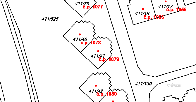 Ráj 1079, Karviná na parcele st. 411/41 v KÚ Ráj, Katastrální mapa