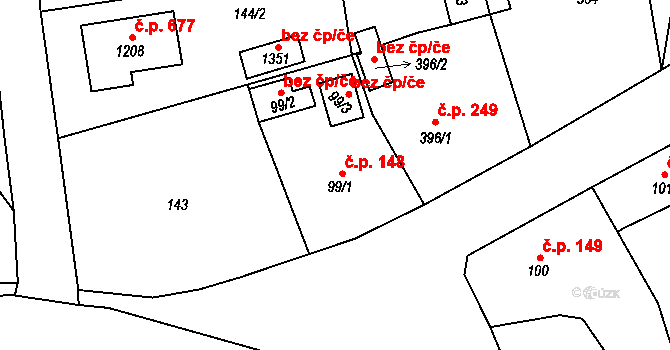 Mirošov 148 na parcele st. 99/1 v KÚ Mirošov, Katastrální mapa