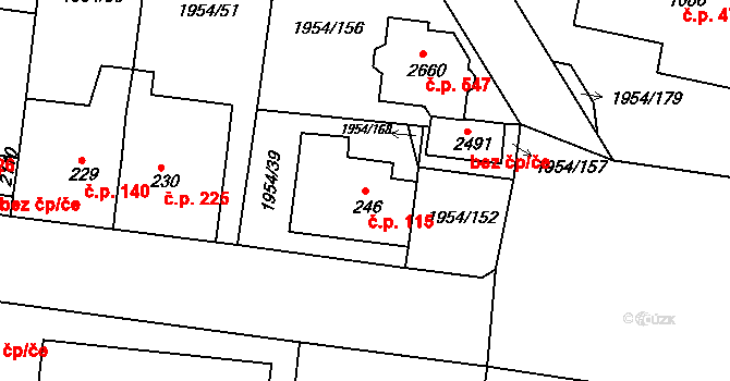 Litice 115, Plzeň na parcele st. 246 v KÚ Litice u Plzně, Katastrální mapa