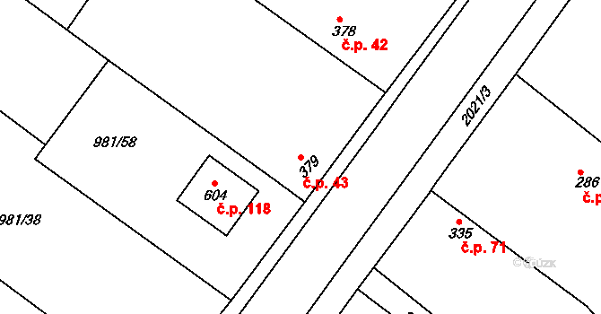 Bělušice 43 na parcele st. 379 v KÚ Bělušice, Katastrální mapa