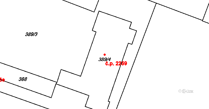 Pod Bezručovým vrchem 2259, Krnov na parcele st. 389/4 v KÚ Krnov-Horní Předměstí, Katastrální mapa