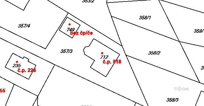 Přední Ptákovice 518, Strakonice na parcele st. 712 v KÚ Přední Ptákovice, Katastrální mapa