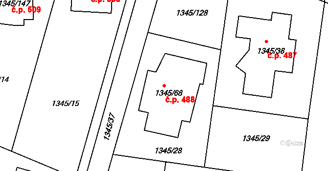 Pokratice 488, Litoměřice na parcele st. 1345/68 v KÚ Pokratice, Katastrální mapa