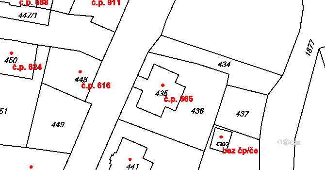 Šluknov 666 na parcele st. 435 v KÚ Šluknov, Katastrální mapa