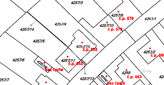 Litomyšlské Předměstí 852, Vysoké Mýto na parcele st. 4257/15 v KÚ Vysoké Mýto, Katastrální mapa