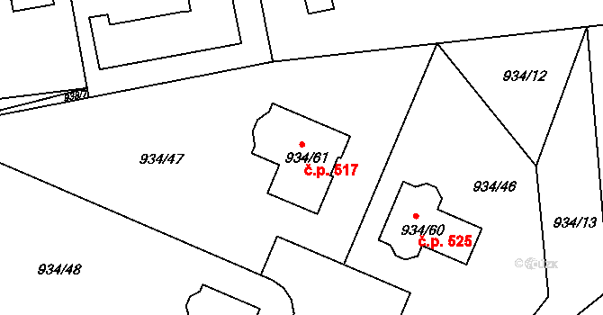 Písnice 517, Praha na parcele st. 934/61 v KÚ Písnice, Katastrální mapa