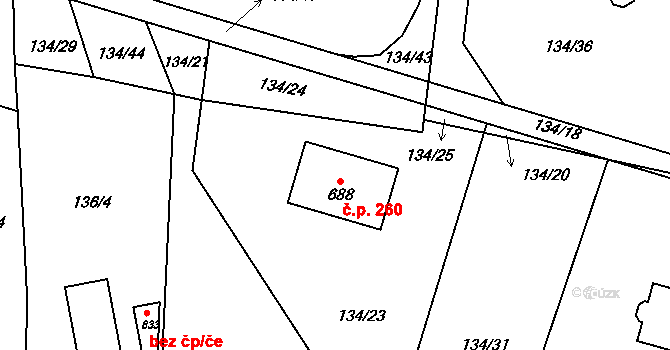 Malenovice 260 na parcele st. 688 v KÚ Malenovice, Katastrální mapa