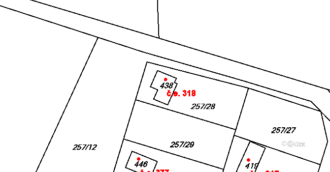 Mukařov 318, Malá Skála na parcele st. 438 v KÚ Mukařov u Jablonce nad Nisou, Katastrální mapa