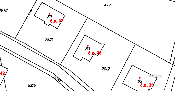 Slavošovice 36, Bolešiny na parcele st. 63 v KÚ Slavošovice u Klatov, Katastrální mapa