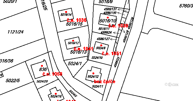 Pasohlávky 1051 na parcele st. 5024/9 v KÚ Pasohlávky, Katastrální mapa