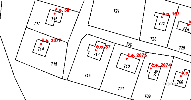 Dolní Těrlicko 37, Těrlicko na parcele st. 712 v KÚ Dolní Těrlicko, Katastrální mapa