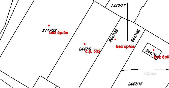 Dačice V 532, Dačice na parcele st. 2447/9 v KÚ Dačice, Katastrální mapa
