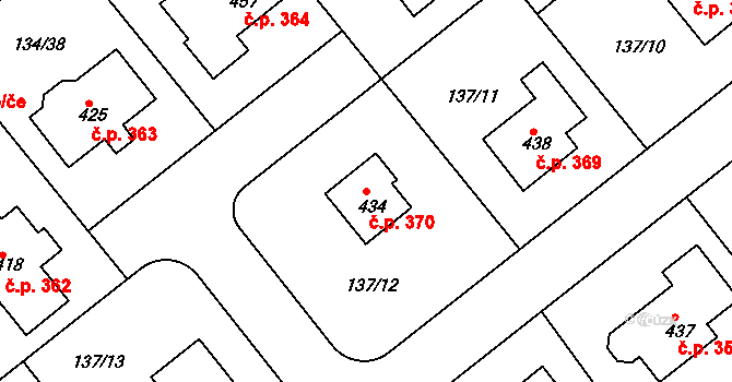 Mratín 370 na parcele st. 434 v KÚ Mratín, Katastrální mapa