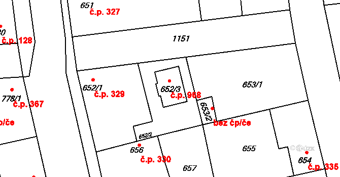 Libuš 968, Praha na parcele st. 652/3 v KÚ Libuš, Katastrální mapa