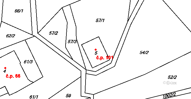 Žandov 101, Chlumec na parcele st. 5 v KÚ Žandov u Chlumce, Katastrální mapa