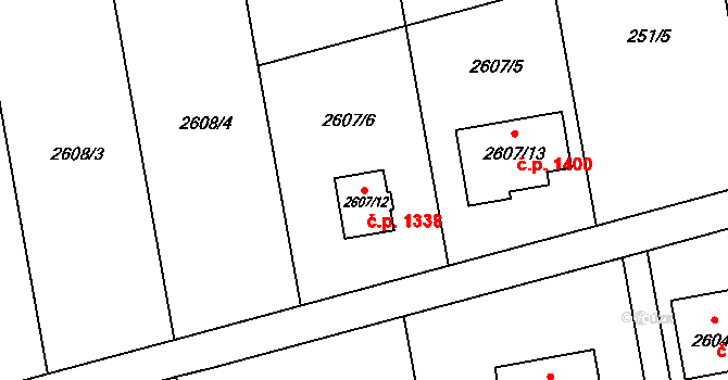 Kylešovice 1338, Opava na parcele st. 2607/12 v KÚ Kylešovice, Katastrální mapa