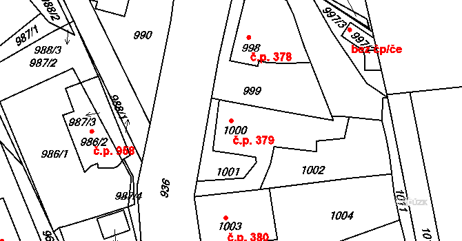 Jemnice 379 na parcele st. 1000 v KÚ Jemnice, Katastrální mapa