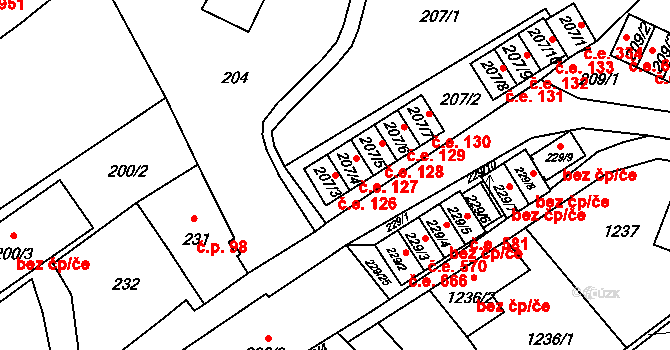Rumburk 1 126, Rumburk na parcele st. 207/3 v KÚ Rumburk, Katastrální mapa