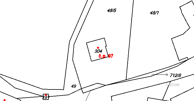 Hůrky 97 na parcele st. 304 v KÚ Hůrky u Rokycan, Katastrální mapa